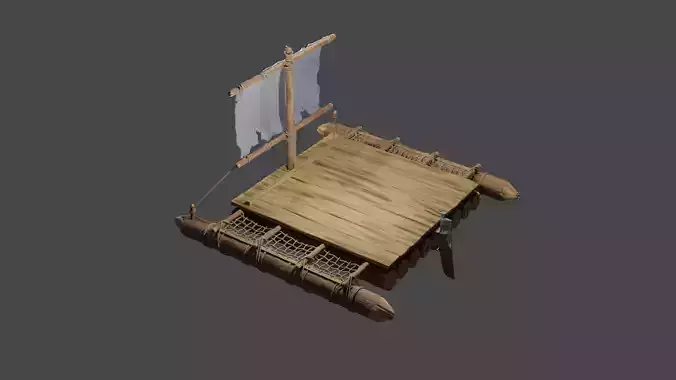 Wooden Raft --- MADE IN BLENDER  FOR CYCLES Free 3D model