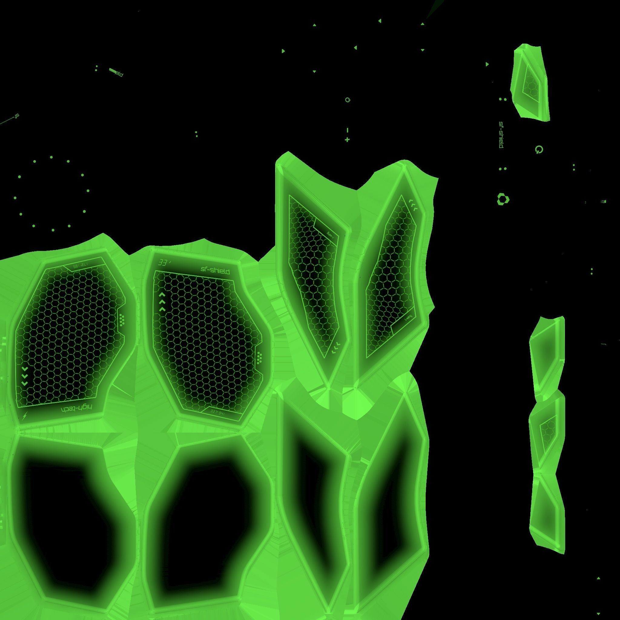 SciFi Shield A03 Black Green - Sci Fi Weapon Design Low-poly 3D model_22