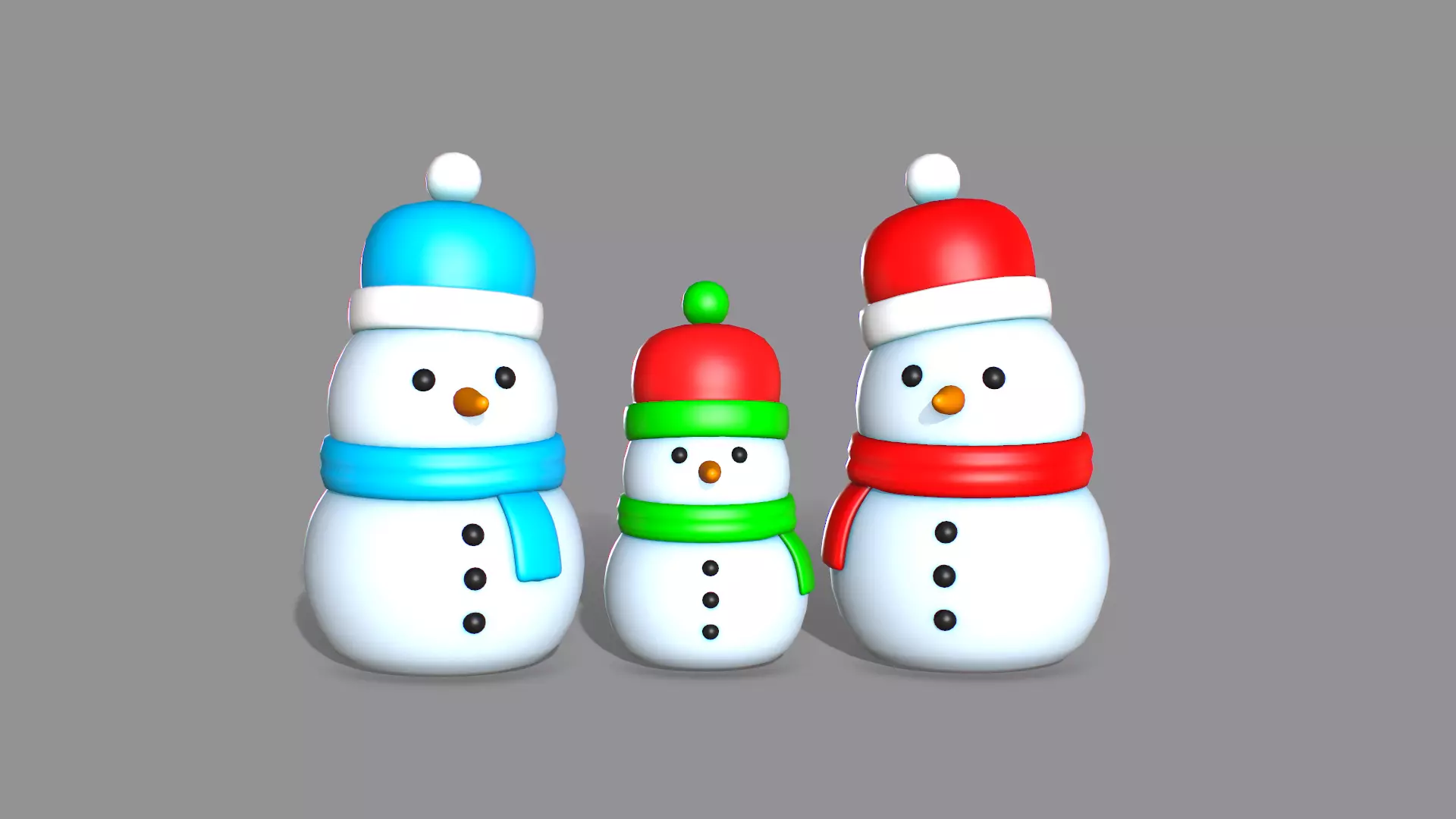 Snowman Family Low-poly 3D model