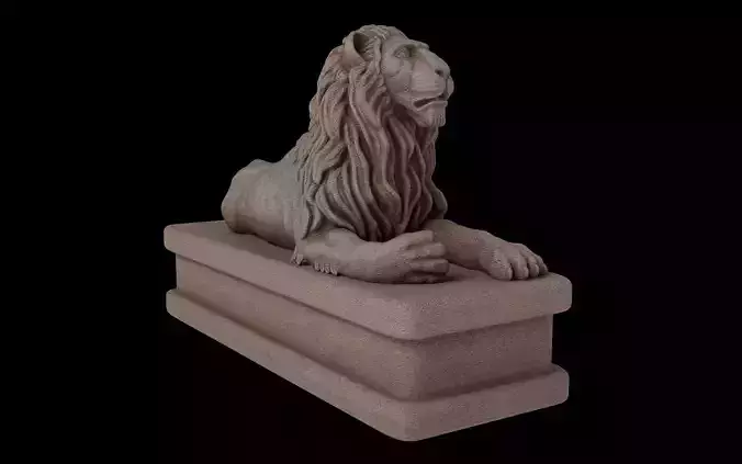 Lion statue granit Low-poly 3D model
