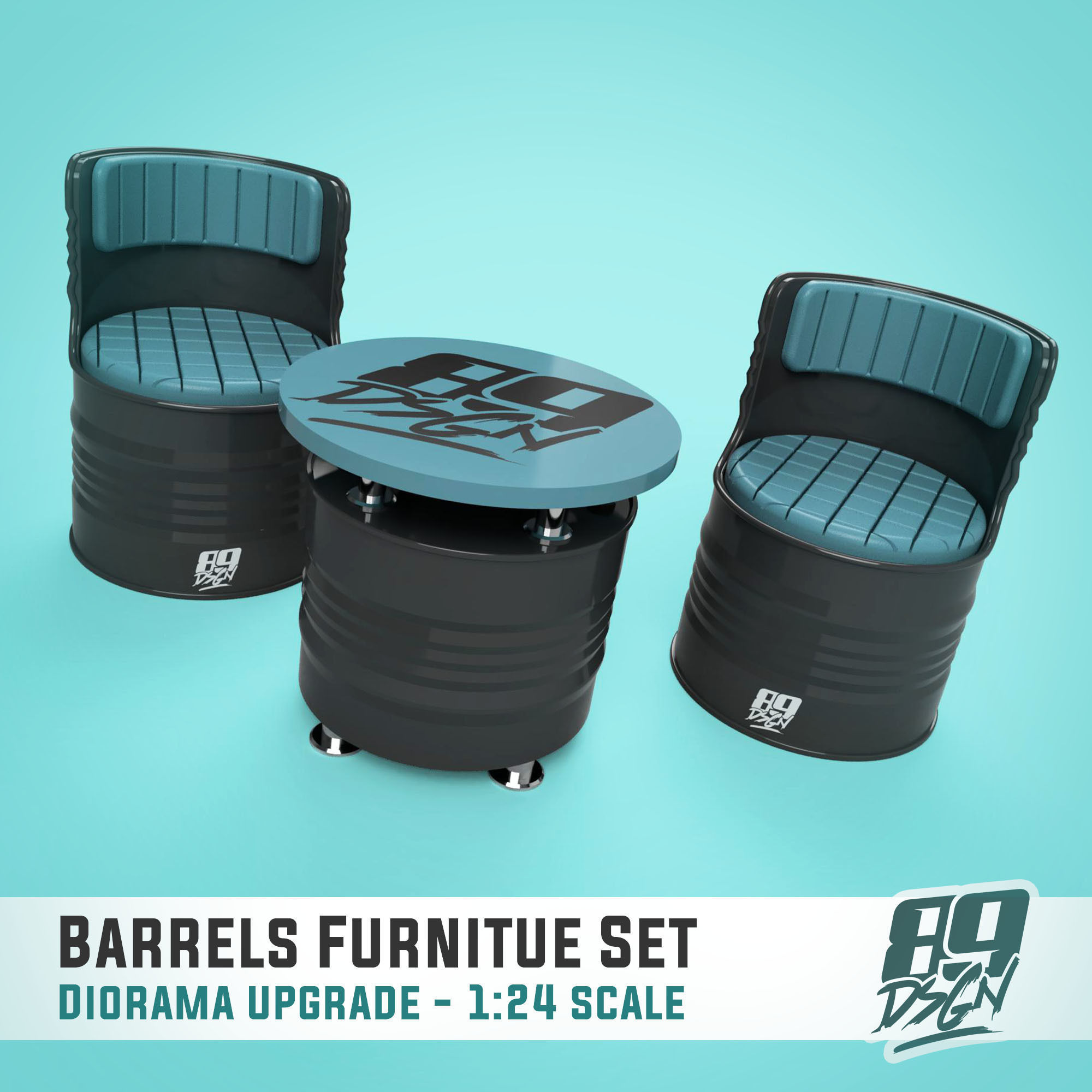 Oil drum furniture set - chairs table and sofa 3D print model_2