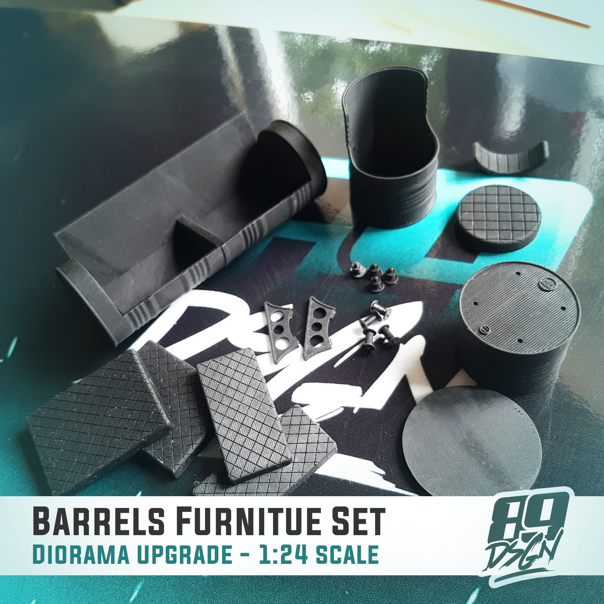 Oil drum furniture set - chairs table and sofa 3D print model_3