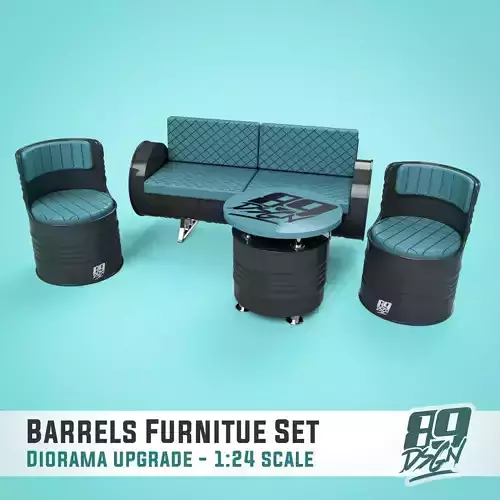 Oil drum furniture set - chairs table and sofa 3D print model