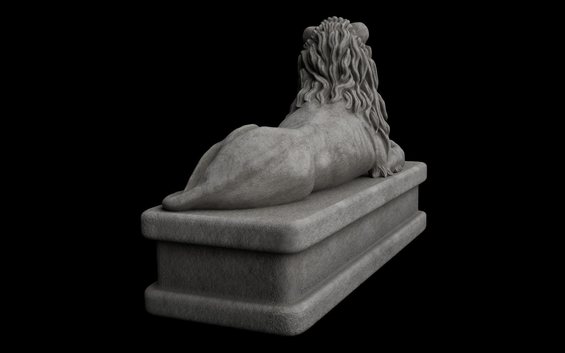 Lion statue white stone Low-poly 3D model_4