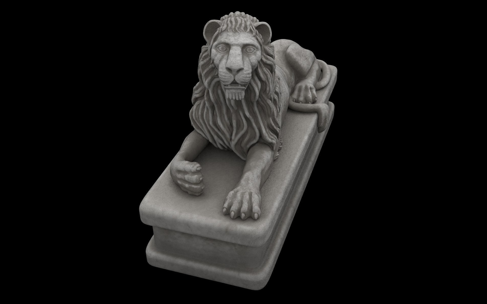 Lion statue white stone Low-poly 3D model_3