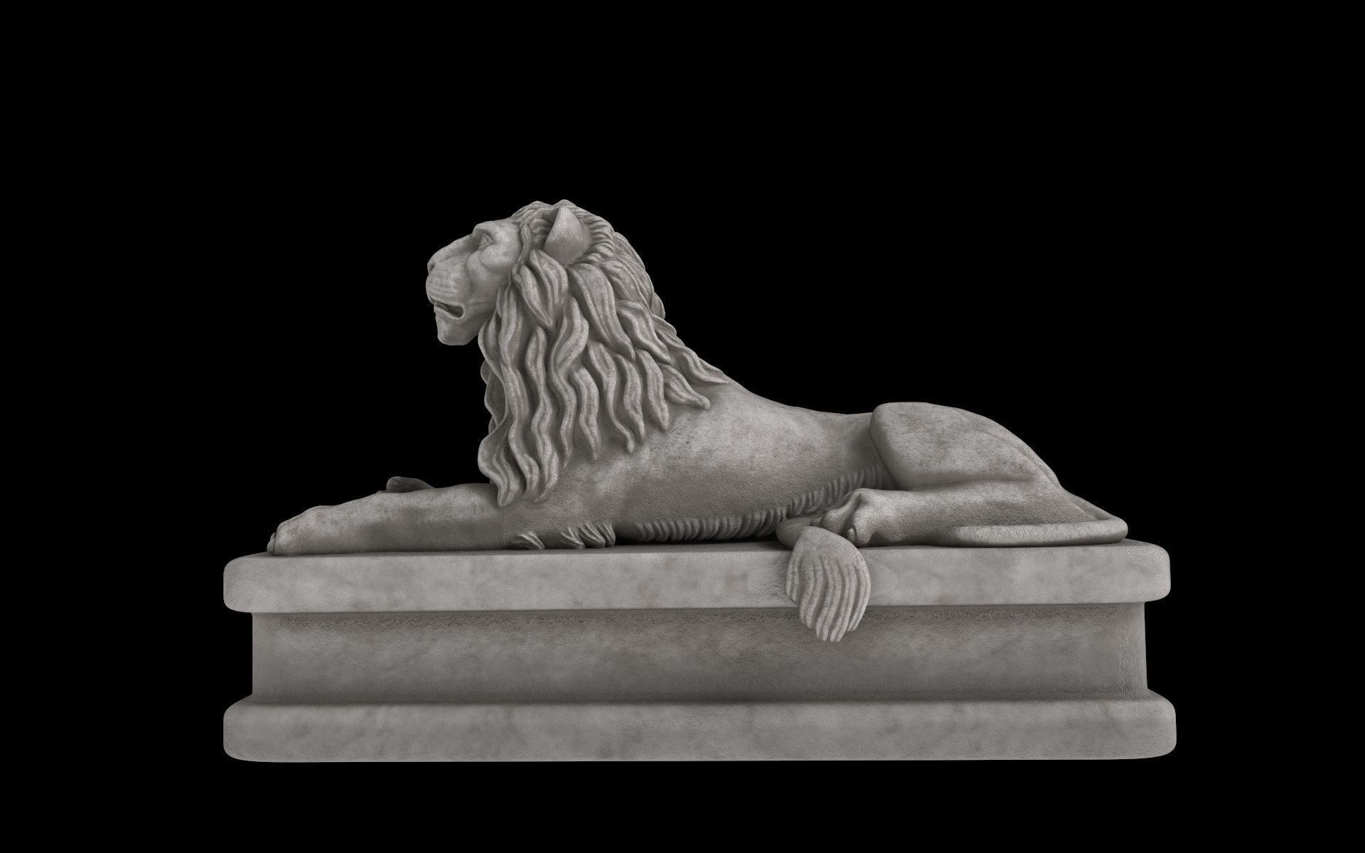 Lion statue white stone Low-poly 3D model_2