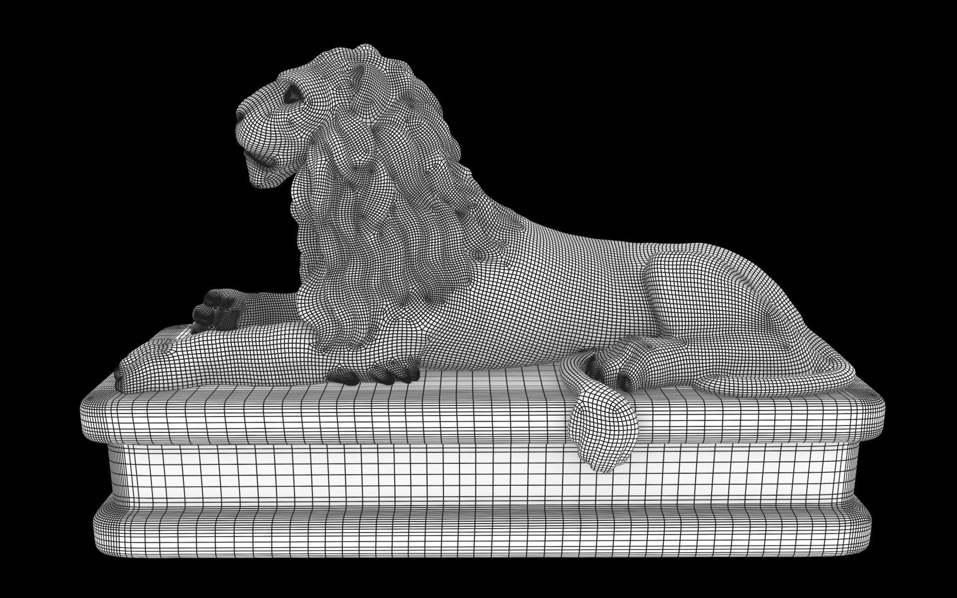 Lion statue white stone Low-poly 3D model_6