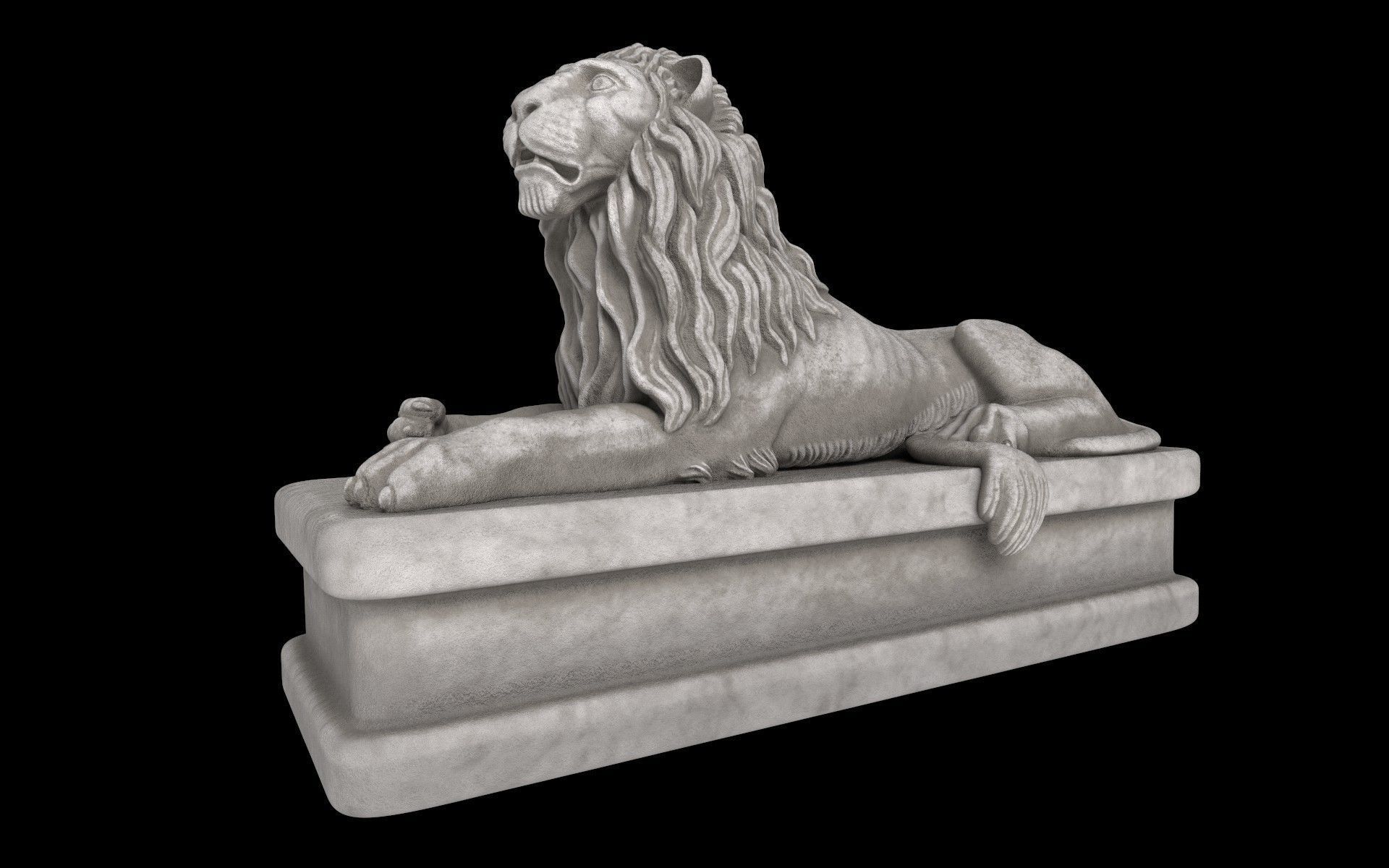 Lion statue white stone Low-poly 3D model_1