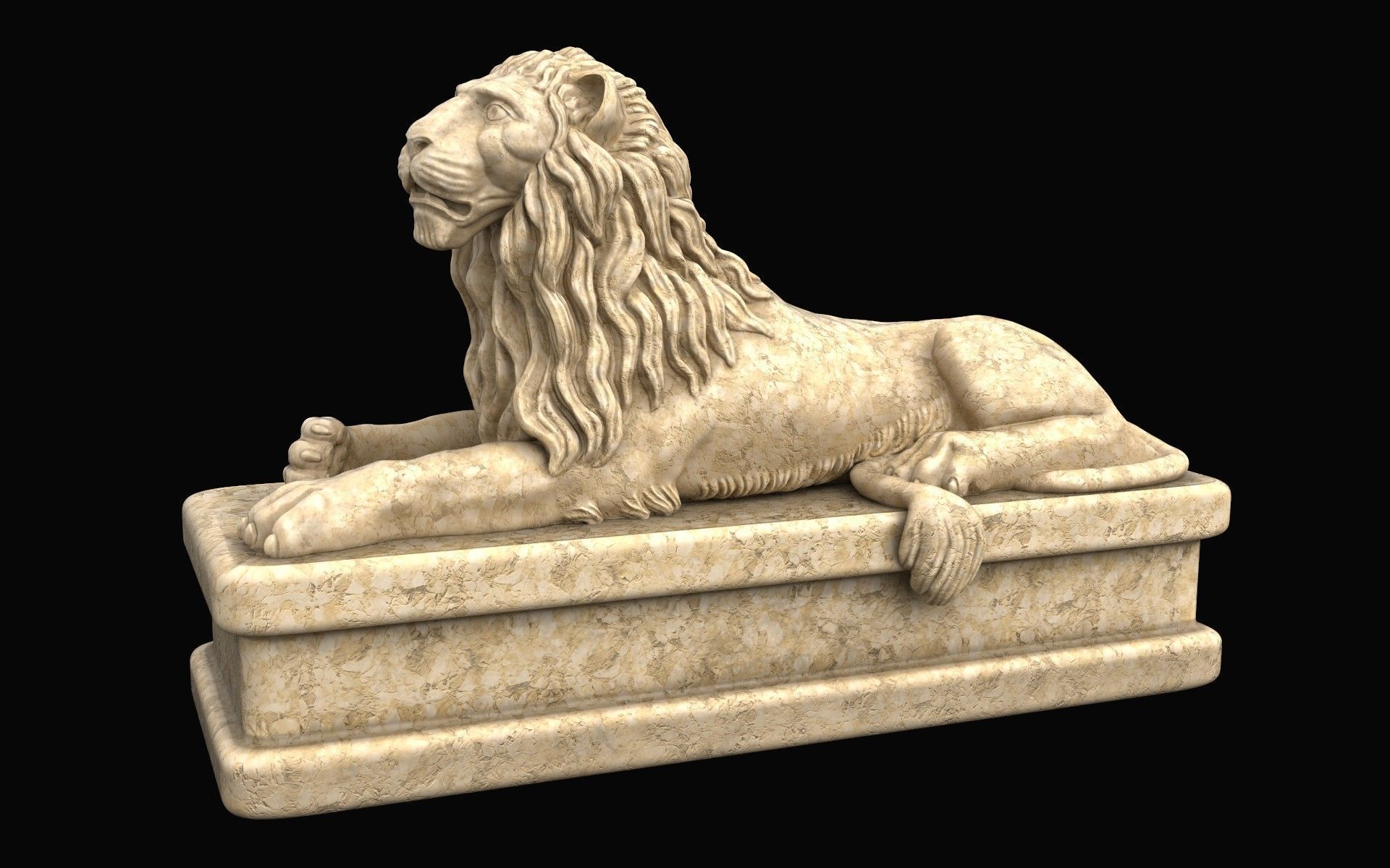 Lion statue marble Low-poly 3D model_2