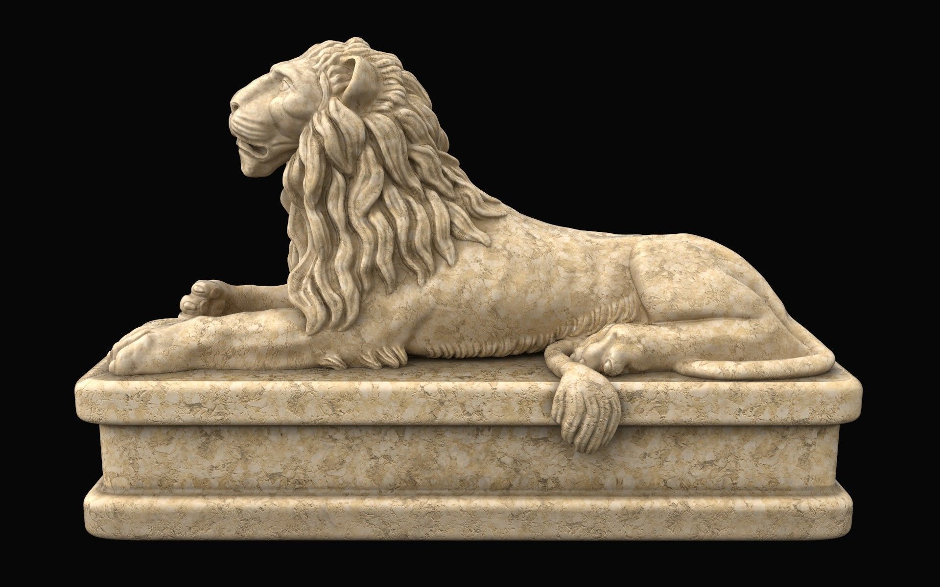 Lion statue marble Low-poly 3D model_3