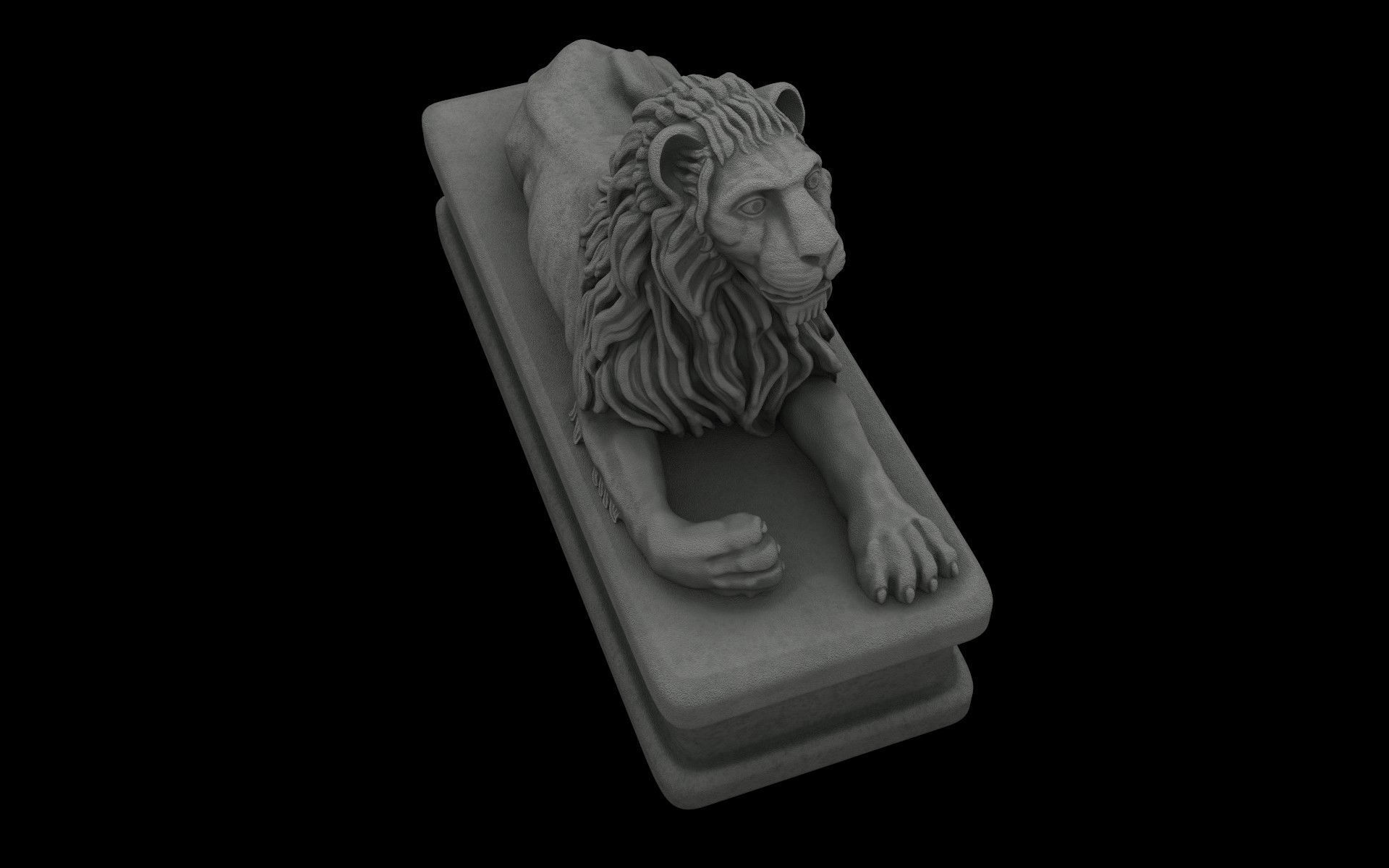 Lion statue gray stone Low-poly 3D model_3