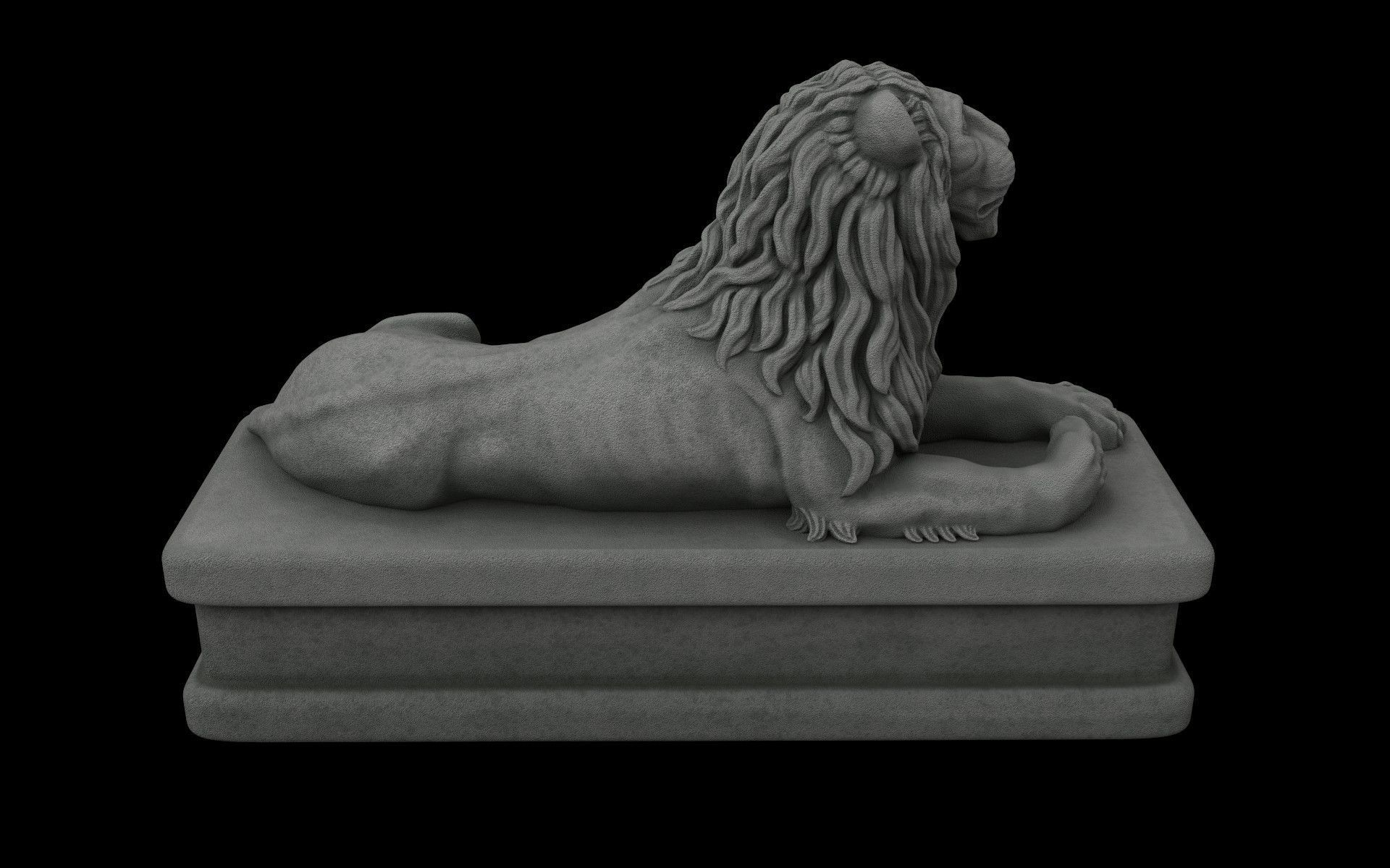 Lion statue gray stone Low-poly 3D model_2