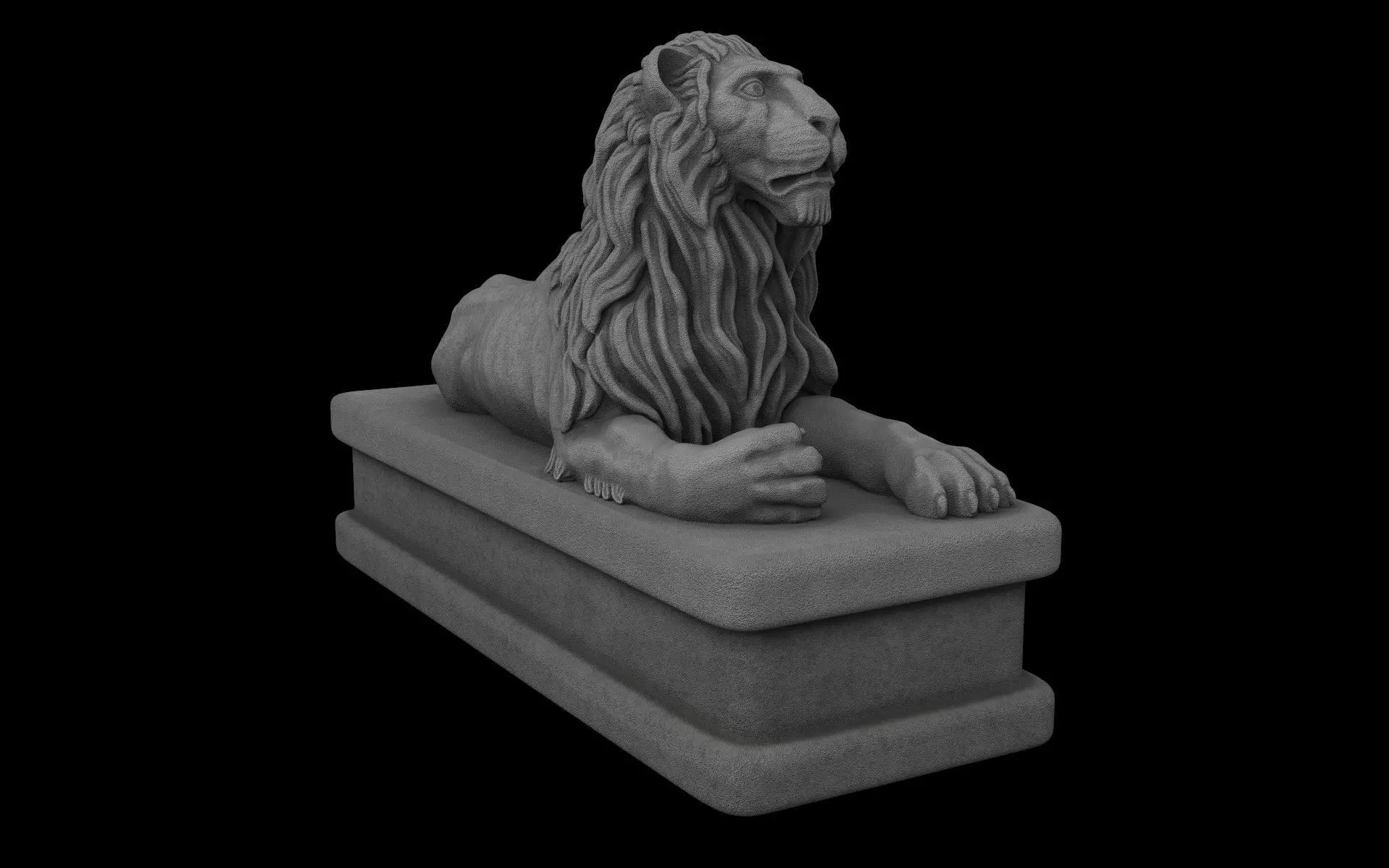 Lion statue gray stone Low-poly 3D model_0