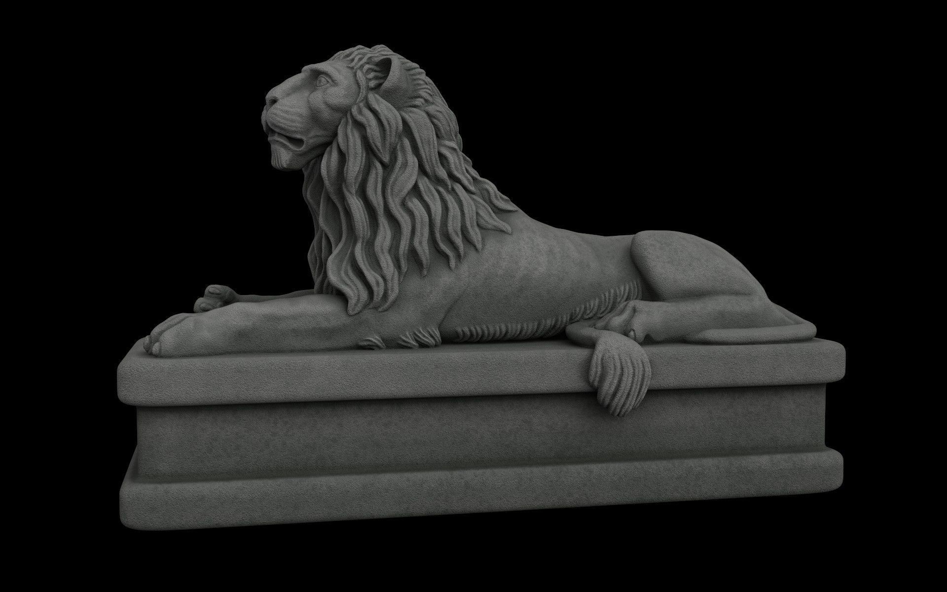 Lion statue gray stone Low-poly 3D model_1