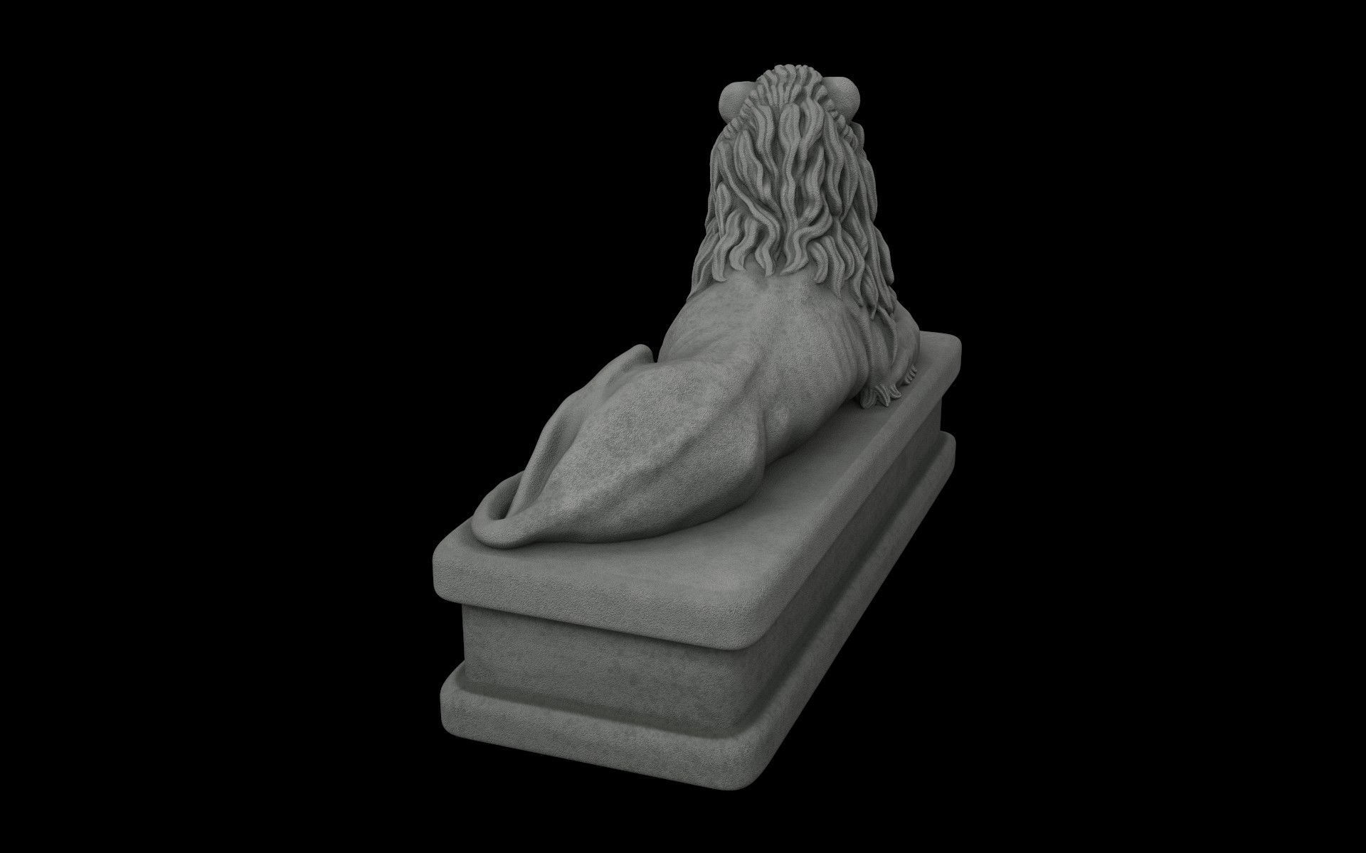 Lion statue gray stone Low-poly 3D model_4