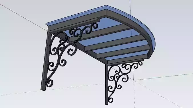 Iron Glass Roof Art Mounted Villa Facade 3D model