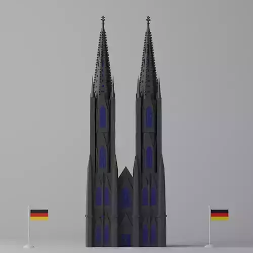 Cartoon Cologne Cathedral Front Facade Low-poly 3D model