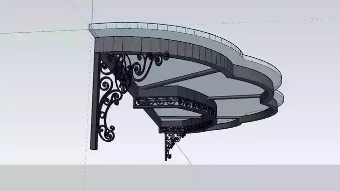 Iron Glass Roof Art Mounted Villa Facade 3D model