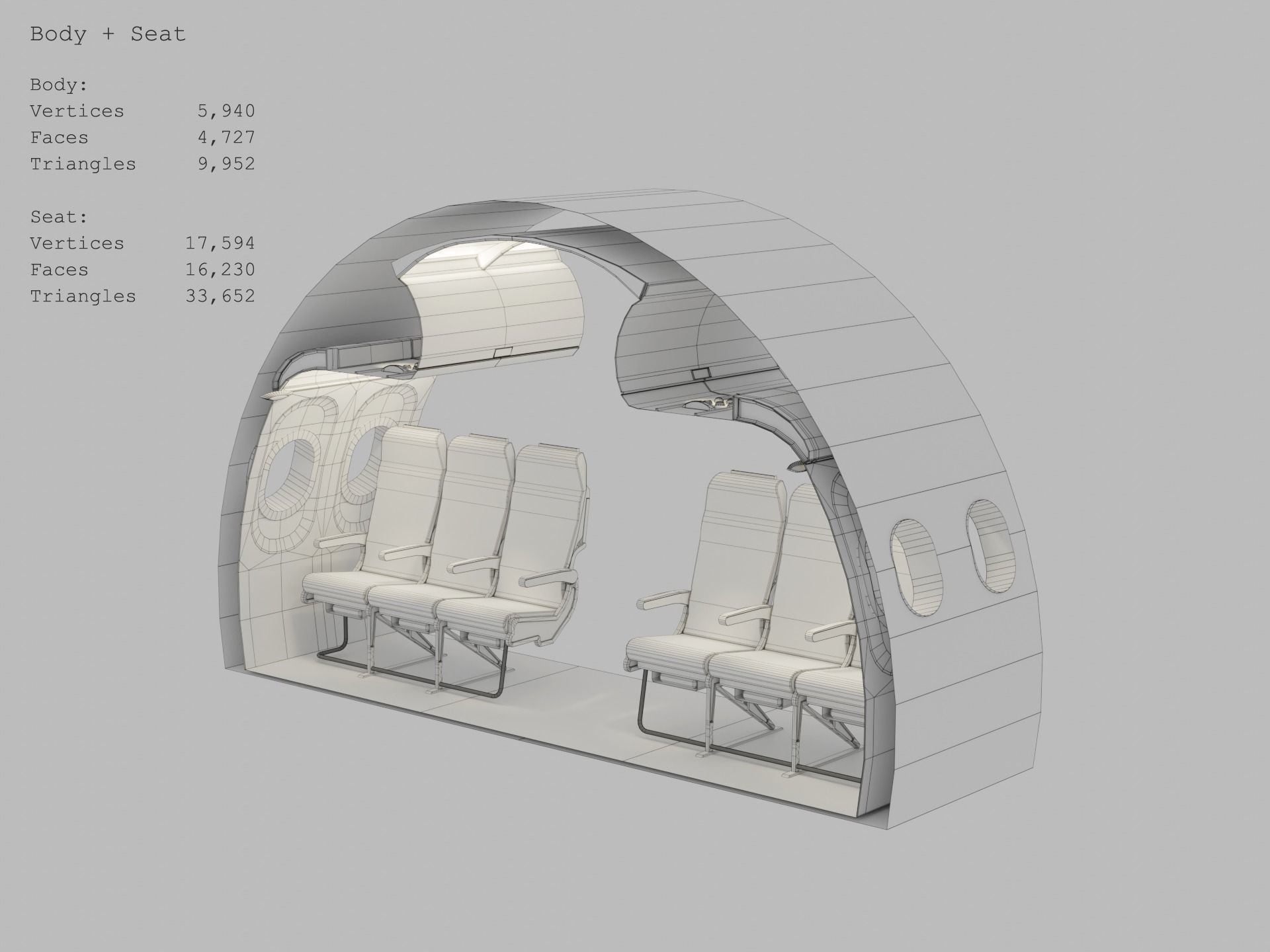 Airplane Interior Low-poly 3D model_9