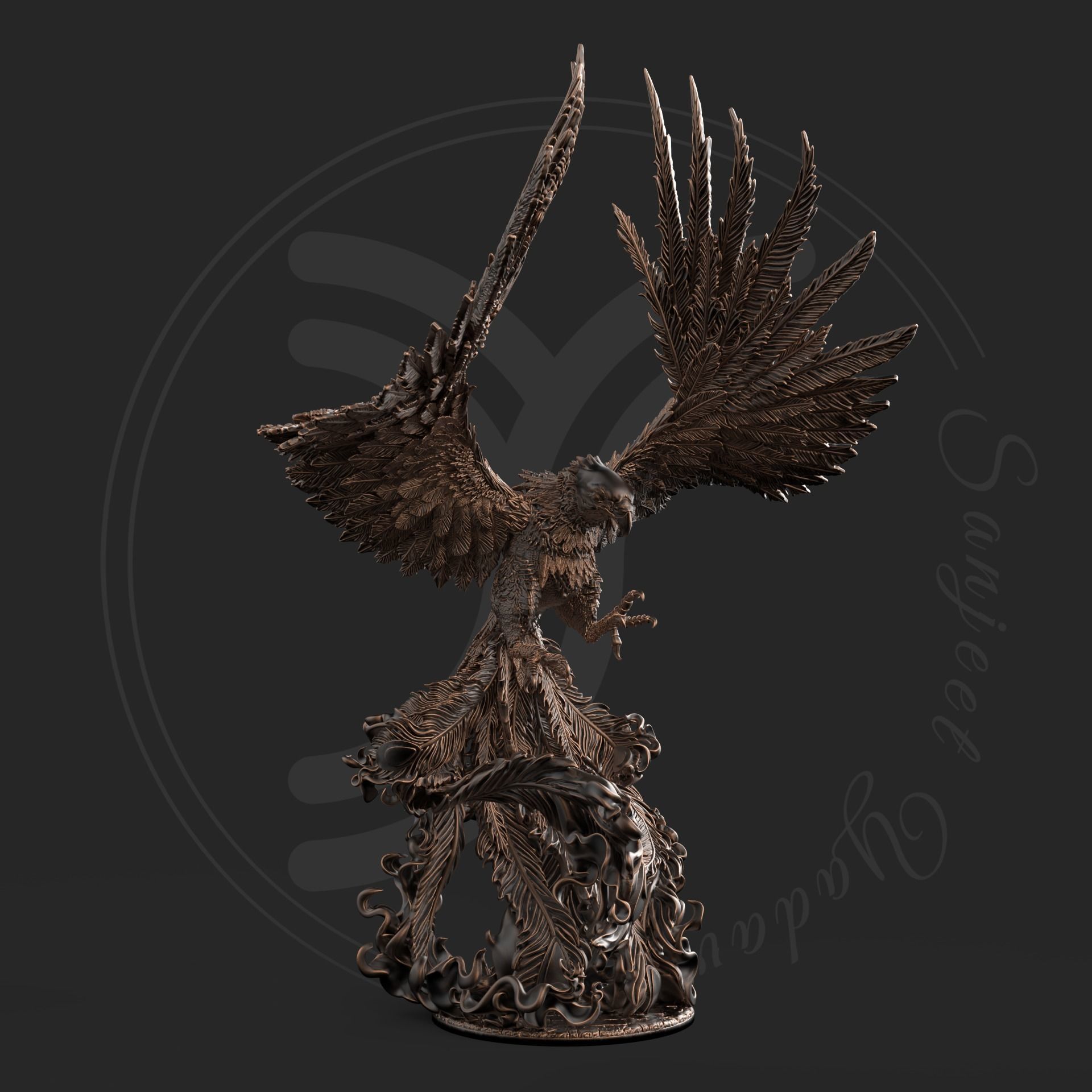 Phoenix bronze statue 3D print model_1
