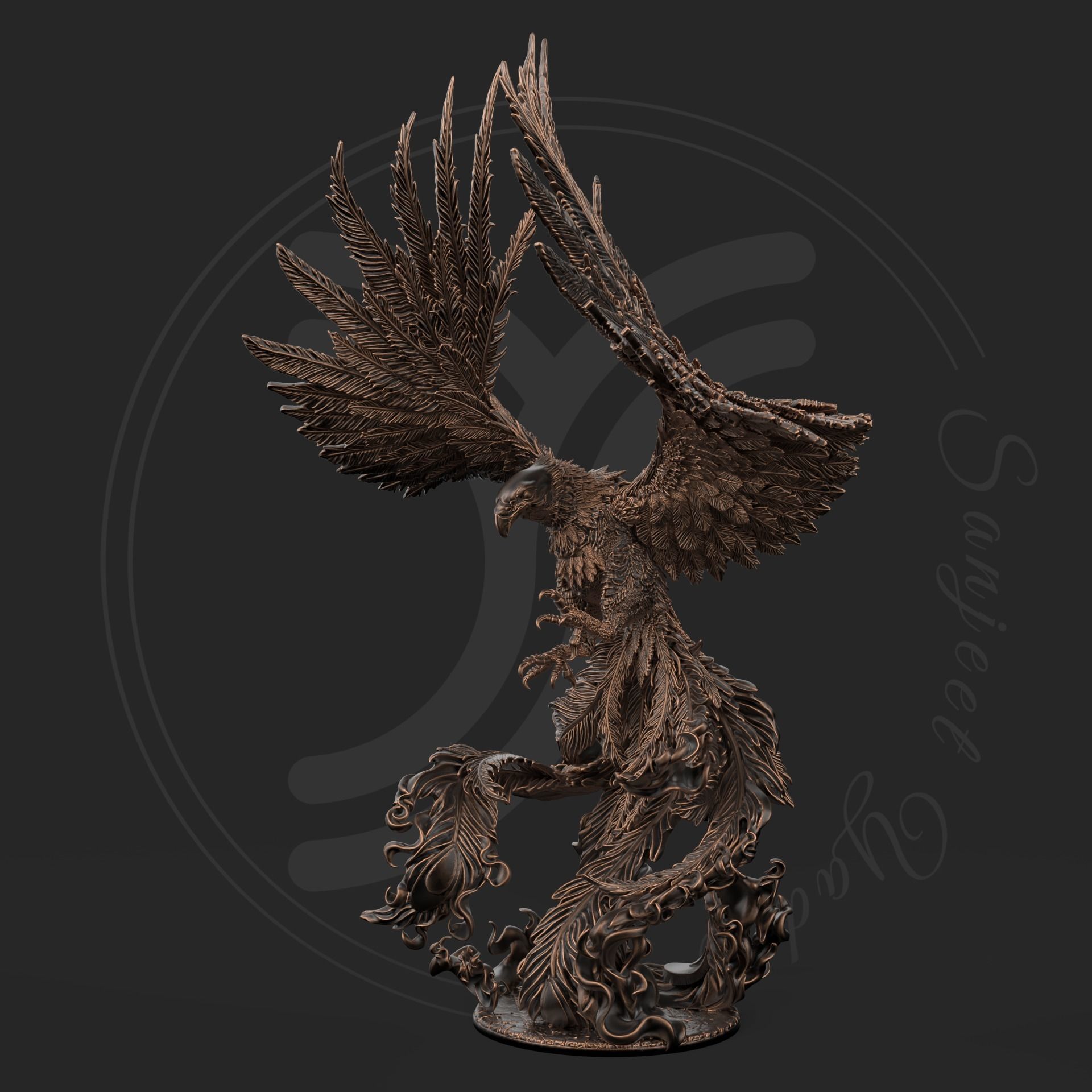 Phoenix bronze statue 3D print model_2