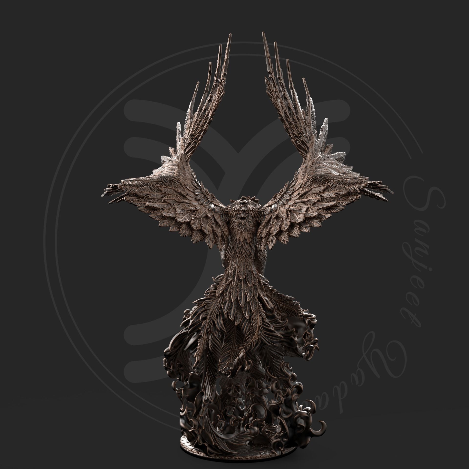 Phoenix bronze statue 3D print model_3