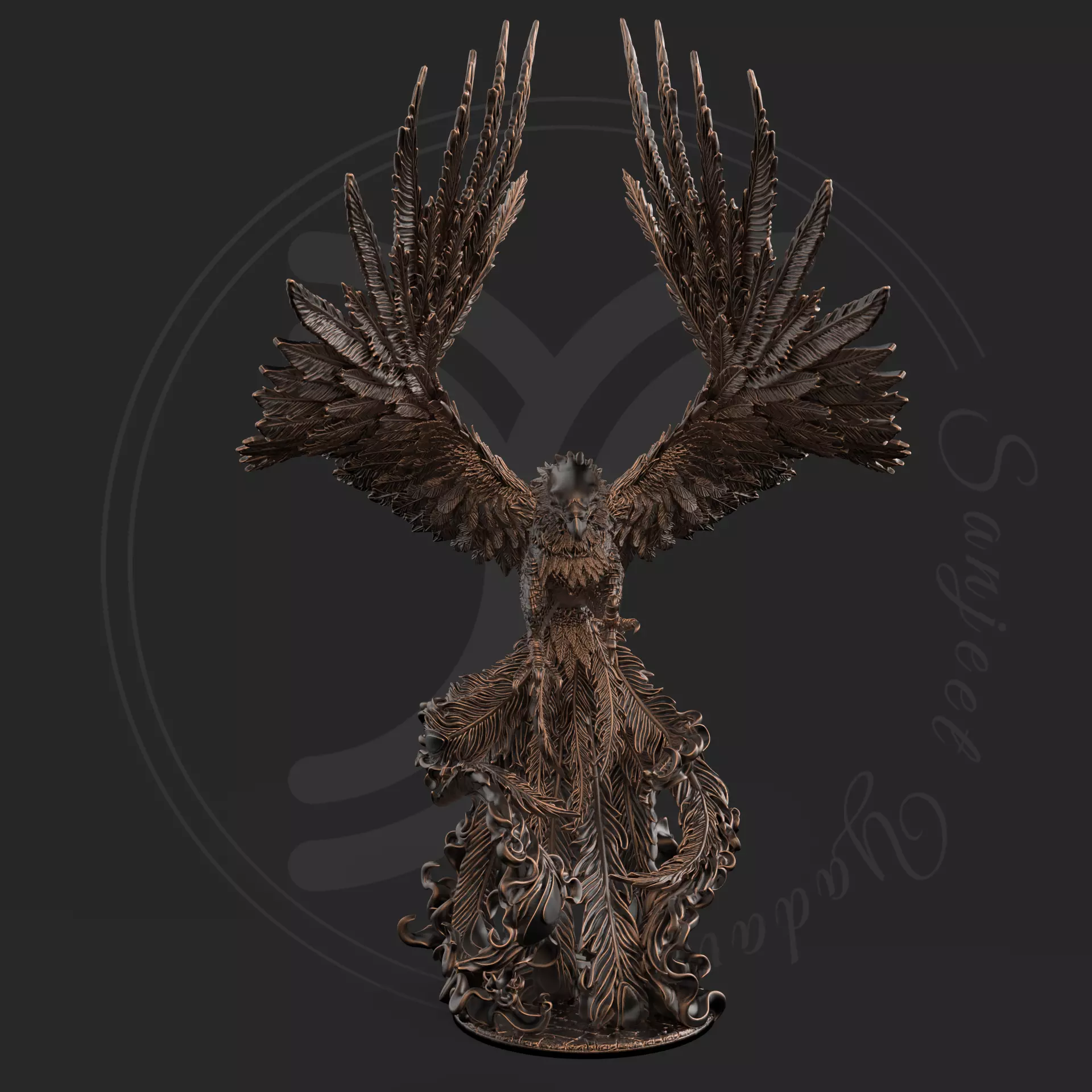 Phoenix bronze statue 3D print model_0