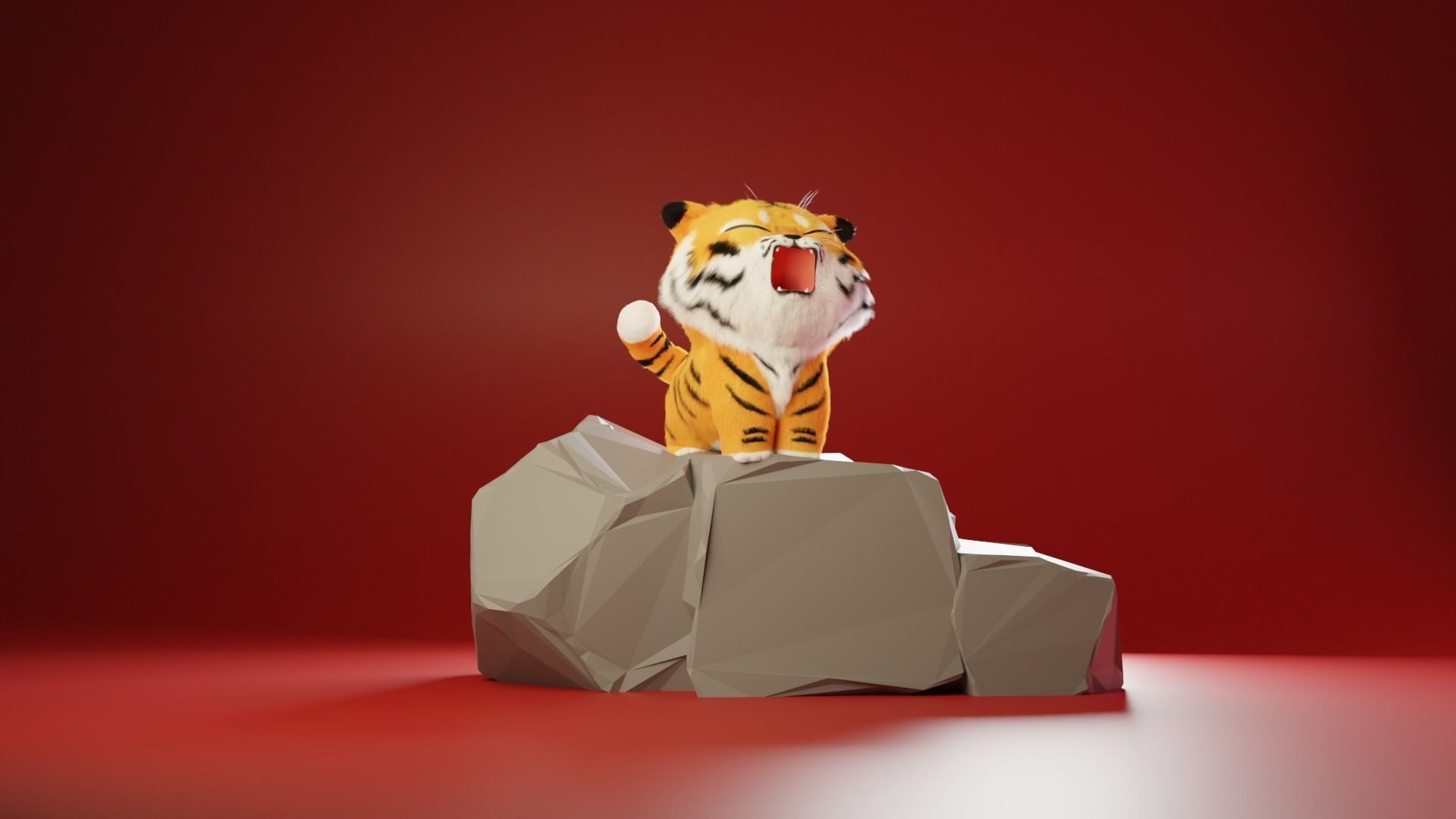Cute Tiger with fur 3D model_1