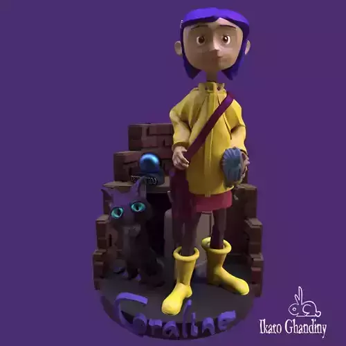 Coraline statue of girl with hair 3D print model