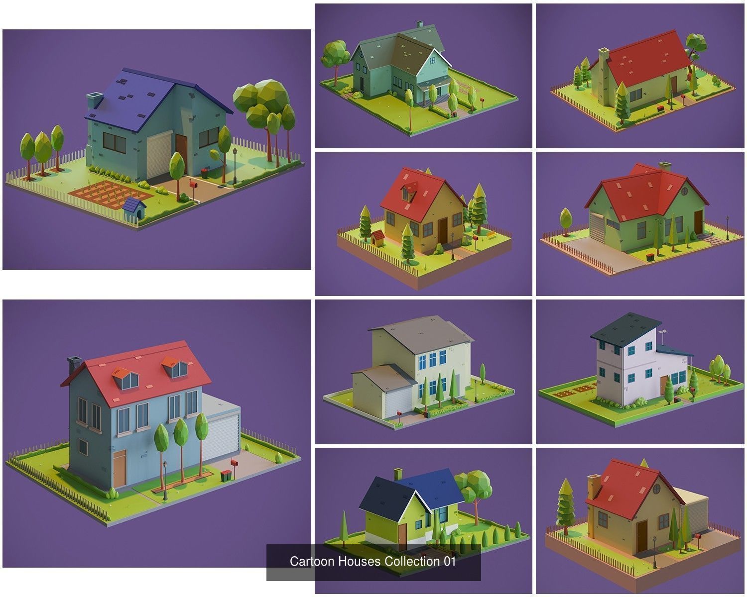 Cartoon Houses and Buildings 3D Model Collection _3