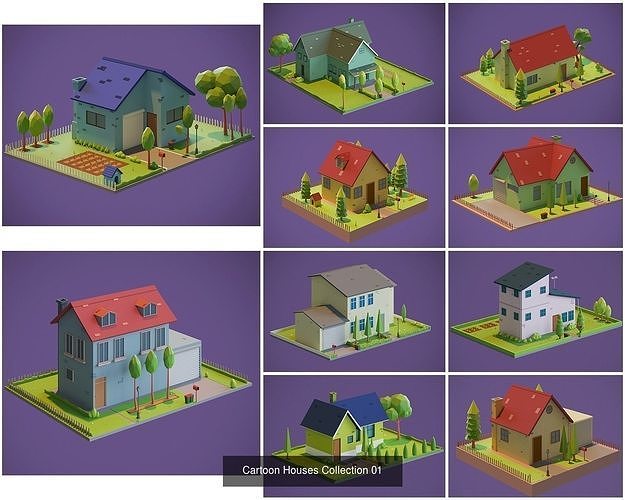 Cartoon Houses and Buildings 3D Model Collection 3D Model Pack 4