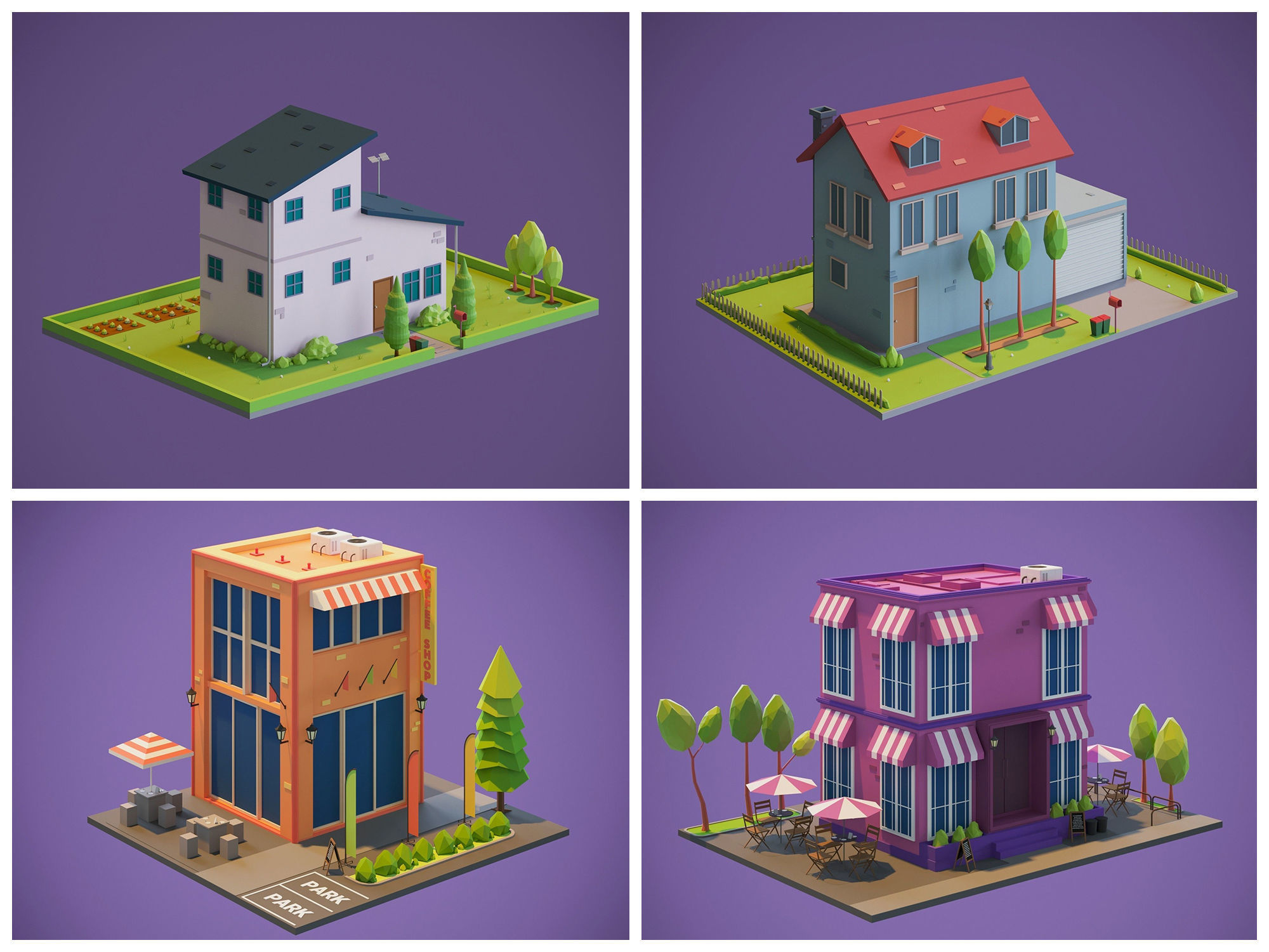 Cartoon Houses and Buildings 3D Model Collection _9