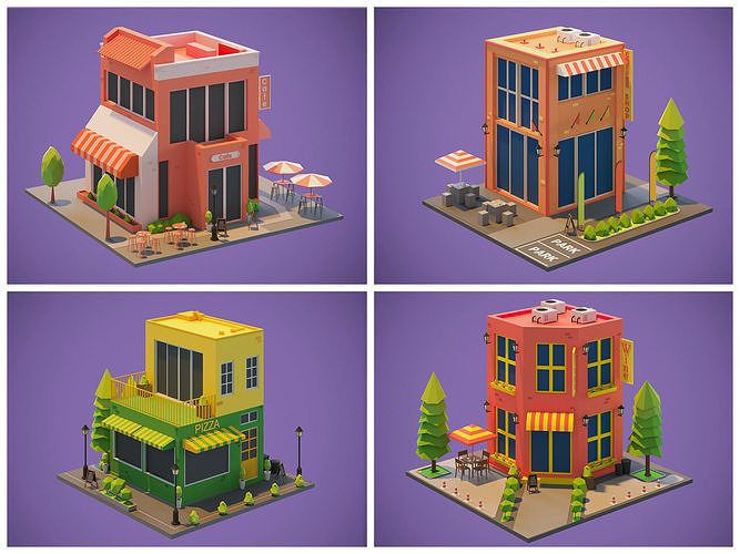 Cartoon Houses and Buildings 3D Model Collection 3D Model Pack 7