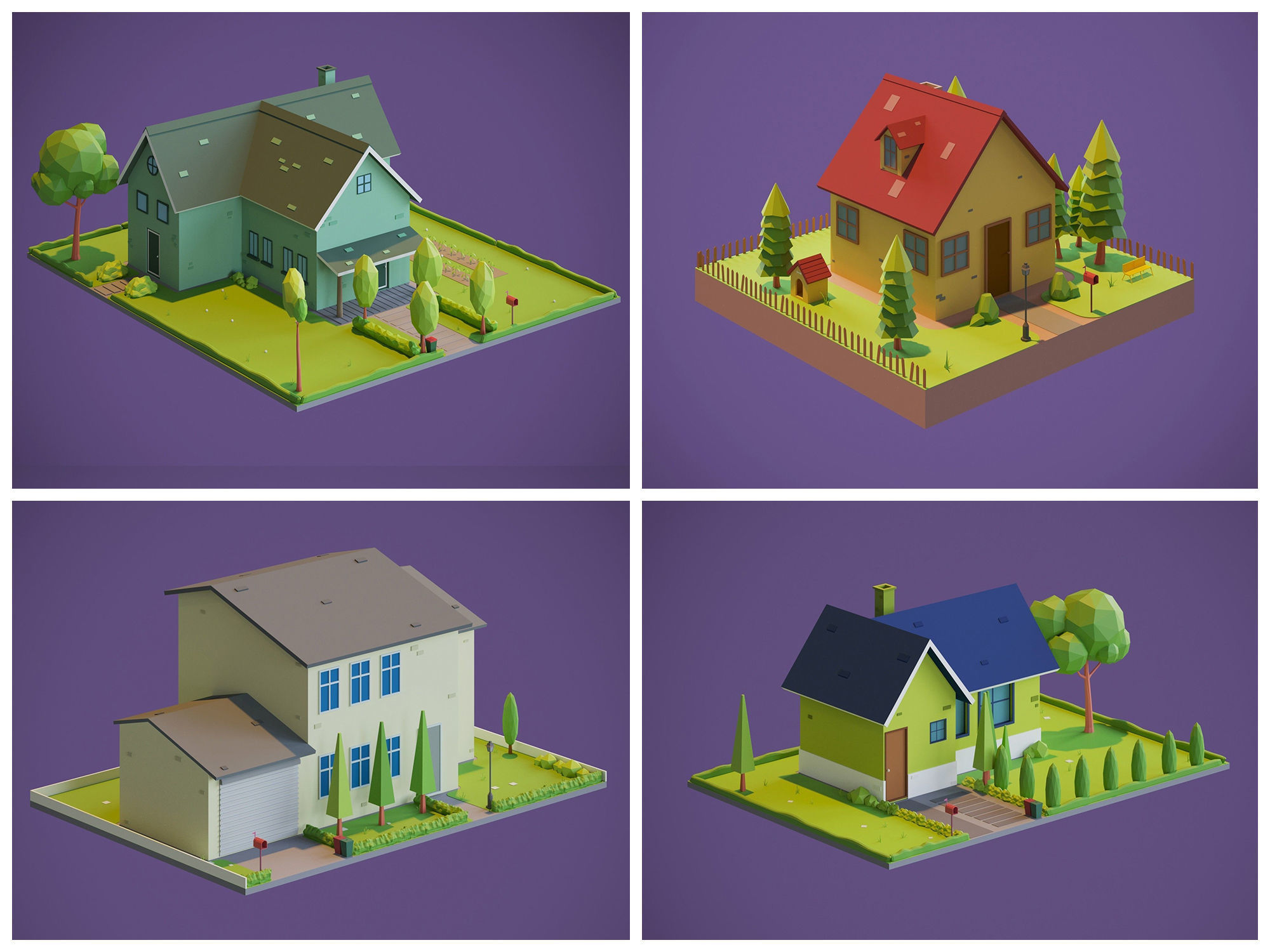 Cartoon Houses and Buildings 3D Model Collection _8