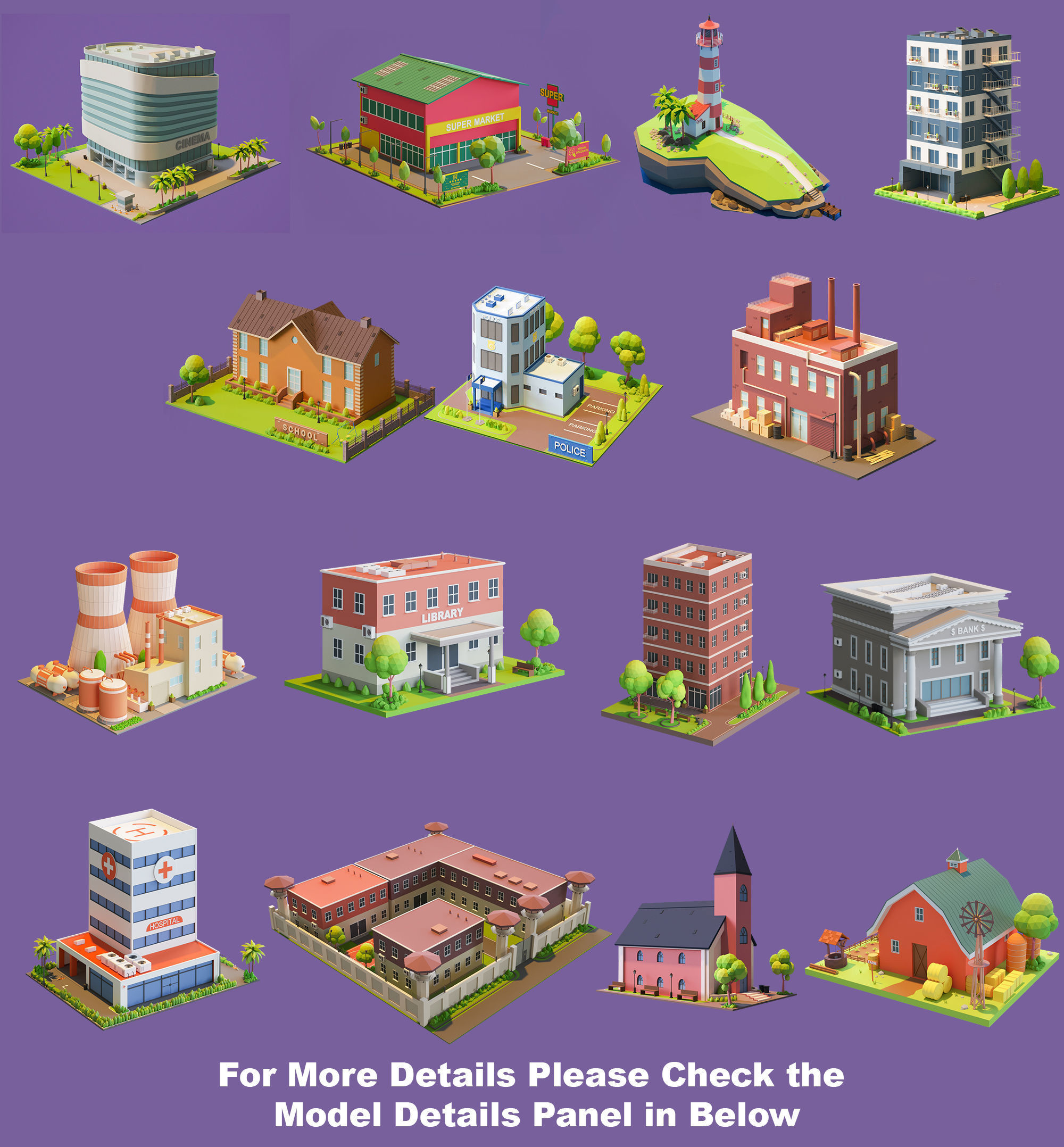 Cartoon Houses and Buildings 3D Model Collection _1