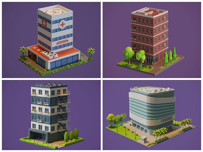 Cartoon Houses and Buildings 3D Model Collection 3D Model Pack 6