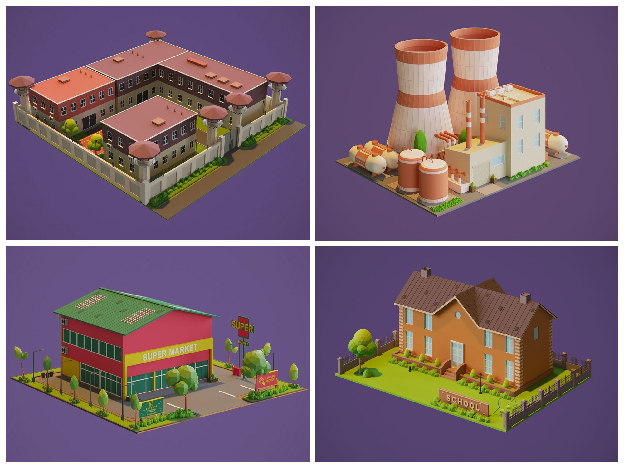 Cartoon Houses and Buildings 3D Model Collection _12