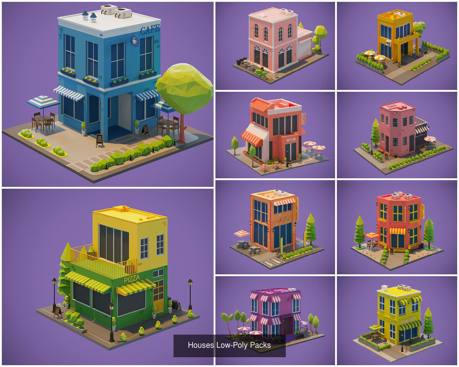 Cartoon Houses and Buildings 3D Model Collection _2