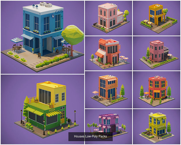 Cartoon Houses and Buildings 3D Model Collection 3D Model Pack 3
