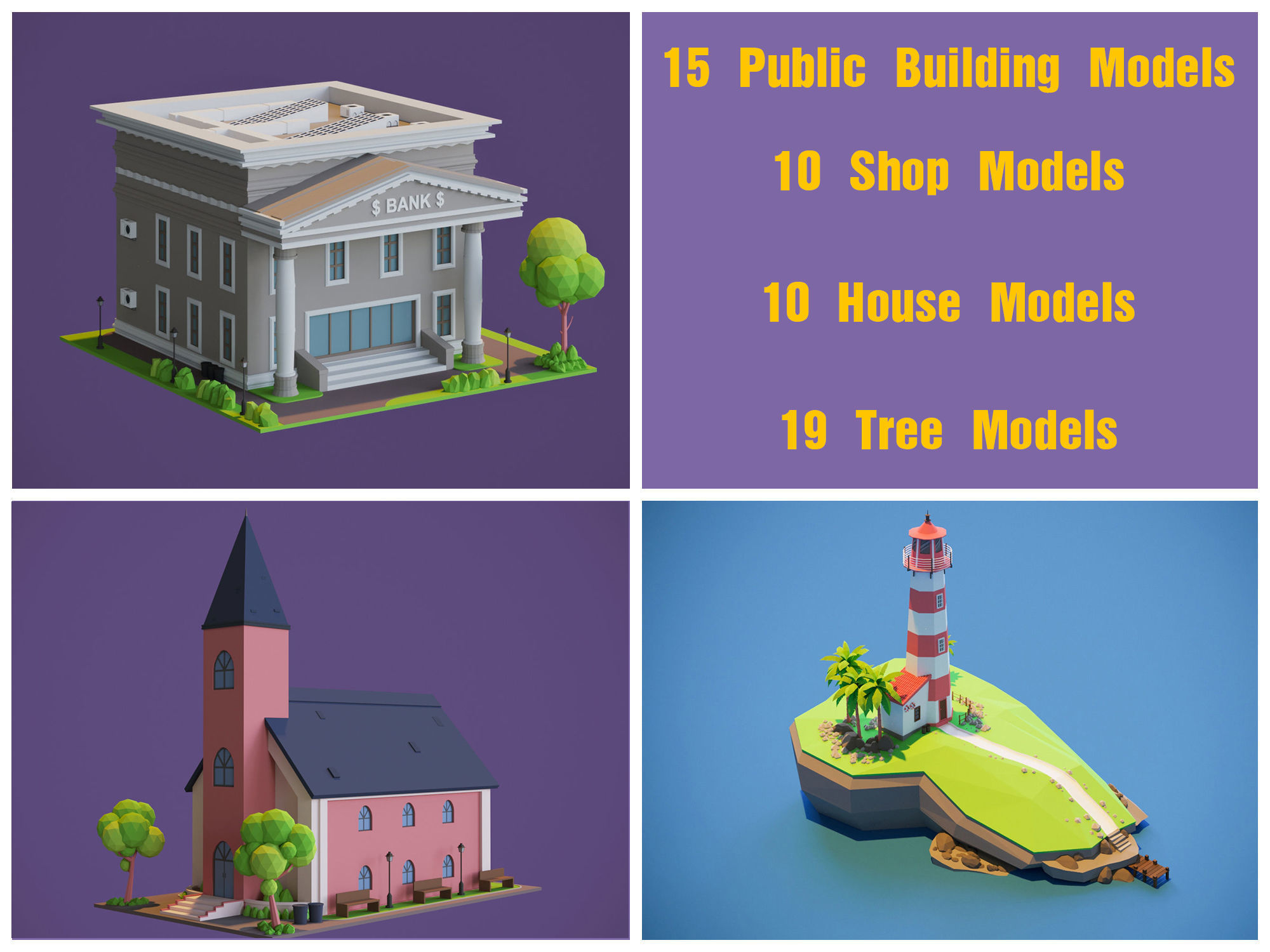 Cartoon Houses and Buildings 3D Model Collection _11