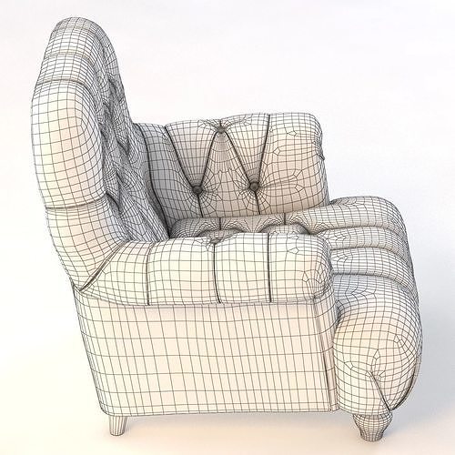 1860 Napoleonic Tufted Upholstered Chair 3D model 5