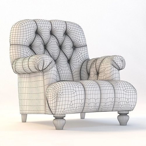 1860 Napoleonic Tufted Upholstered Chair 3D model 2