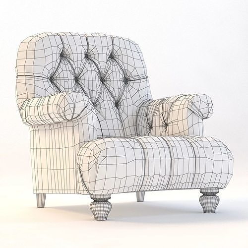 1860 Napoleonic Tufted Upholstered Chair 3D model 3