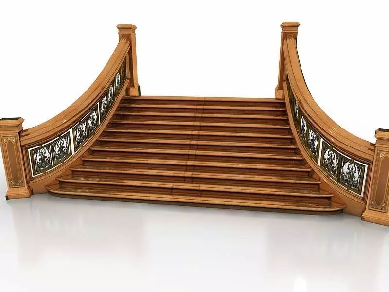 Stairs wooden staircase 3D model_0