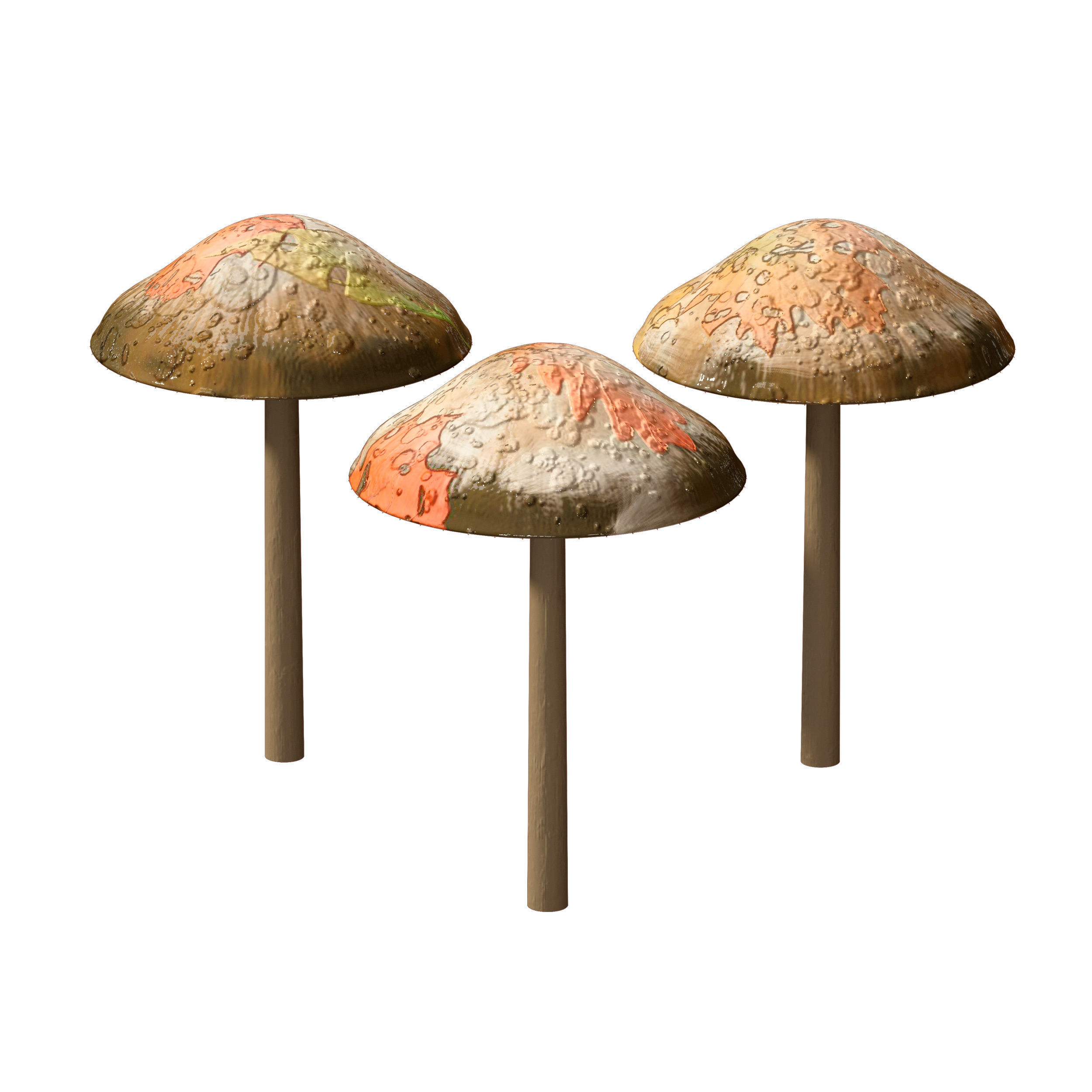 Mushrooms Set three orange 3D model_2