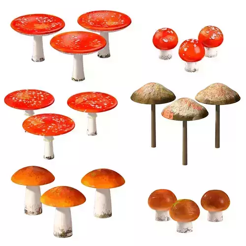 Mushrooms Set three orange 3D model