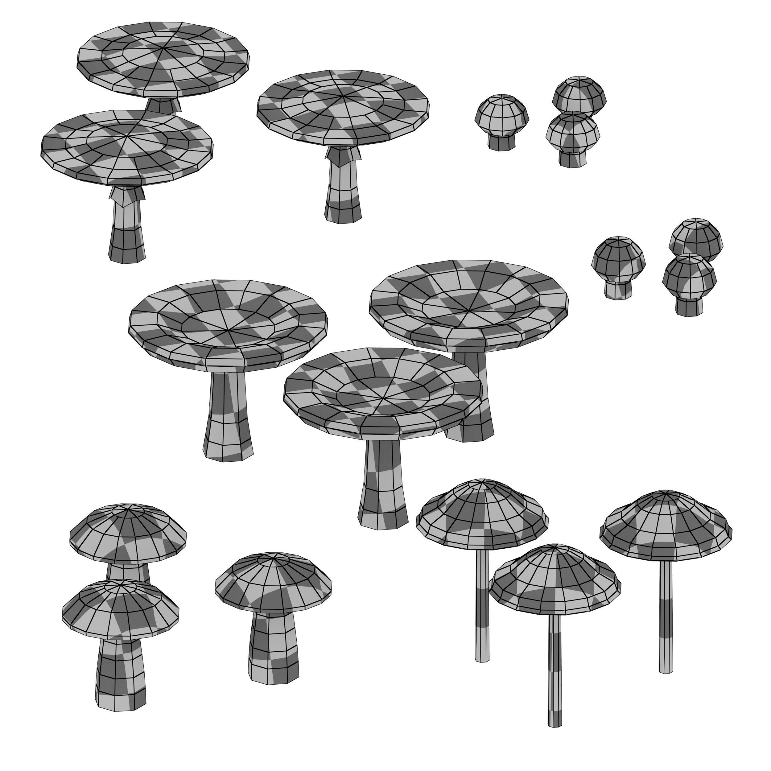 Mushrooms Set three orange 3D model_10