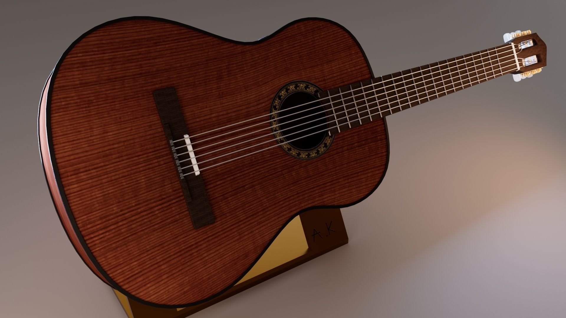 Clean classic guitar 3D model_1