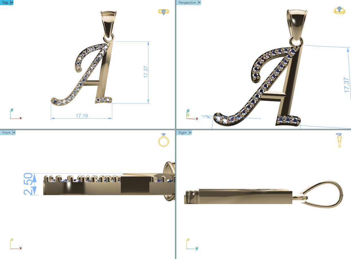liontin huruf klasik 3D print model_3