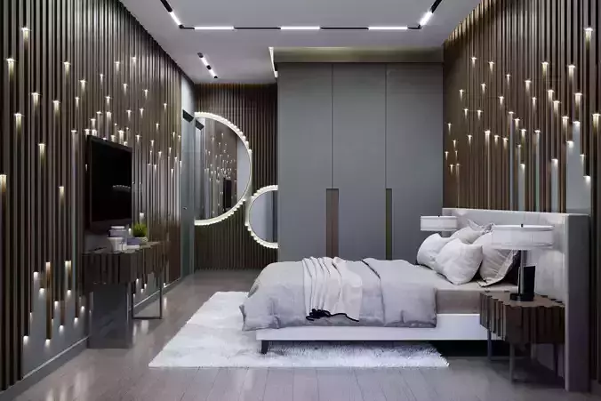 Bedroom modern design with led lights